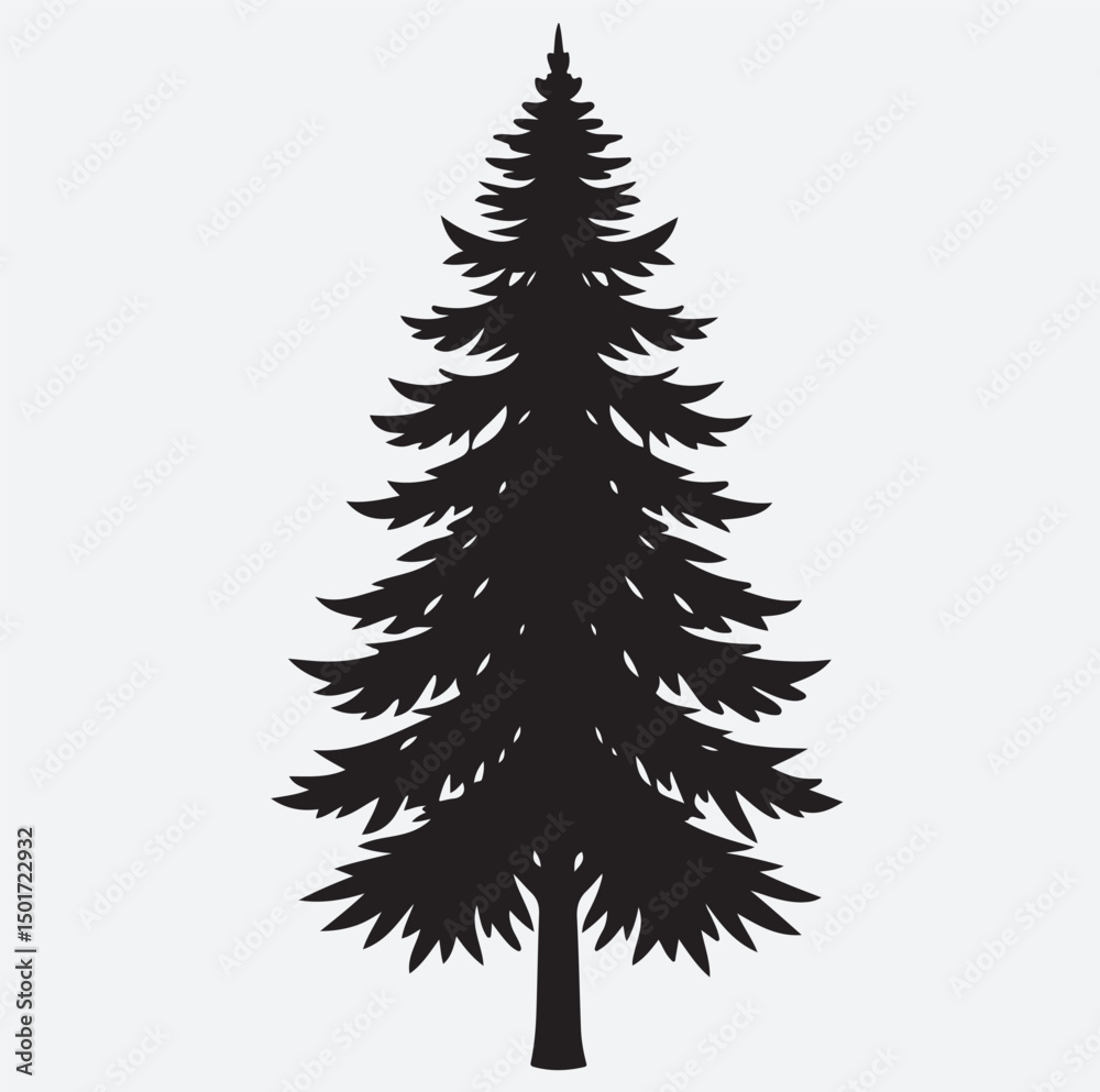 Obraz premium pine tree silhouette vector art illustration, Christmas tree isolated on white background