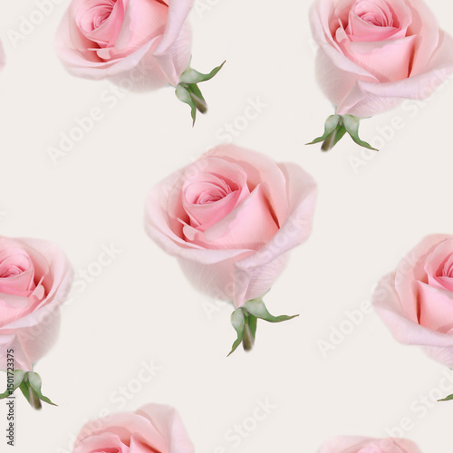 pink rose seamless pattern in biege background