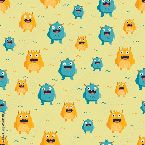 seamless pattern with monsters on a light background