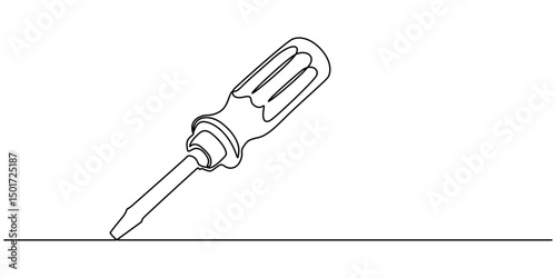 One continuous line drawing of screwdriver. Single line of screwdriver vector illustration, Single continuous line drawing of screw driver mechanics concept vector illustration, Construction minimal.