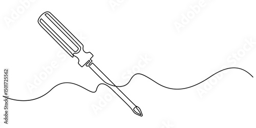 One continuous line drawing of screwdriver. Single line of screwdriver vector illustration, Single continuous line drawing of screw driver mechanics concept vector illustration, Construction minimal.
