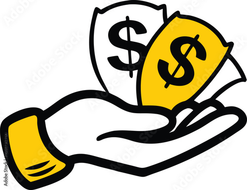 Illustrative concept of financial exchange, depicting a hand giving or receiving money, symbolizing payment and transaction.