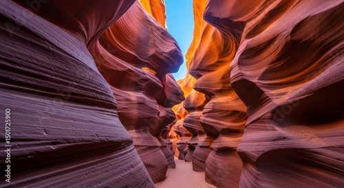 Winding Slot Canyon with Sunlit Sandstone Walls