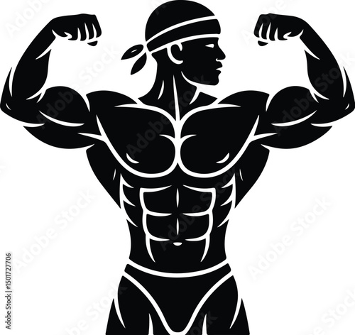 Gym Pose Line Art – Muscular Man Silhouette Collection Bodybuilder One Line Drawing – Fitness Silhouette Vector Set