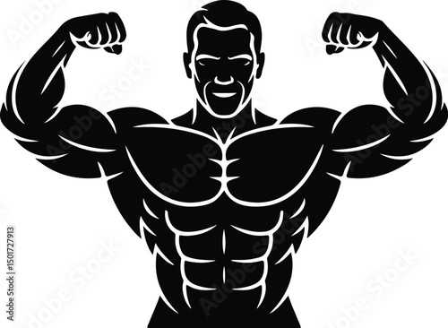 Gym Pose Line Art – Muscular Man Silhouette Collection Bodybuilder One Line Drawing – Fitness Silhouette Vector Set