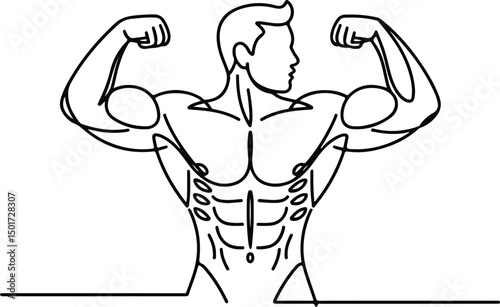 Gym Pose Line Art – Muscular Man Silhouette Collection Bodybuilder One Line Drawing – Fitness Silhouette Vector Set