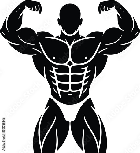 Gym Pose Line Art – Muscular Man Silhouette Collection Bodybuilder One Line Drawing – Fitness Silhouette Vector Set