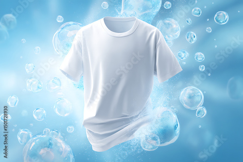 Fresh clean white t shirt representing laundry detergent and fabric care advertising