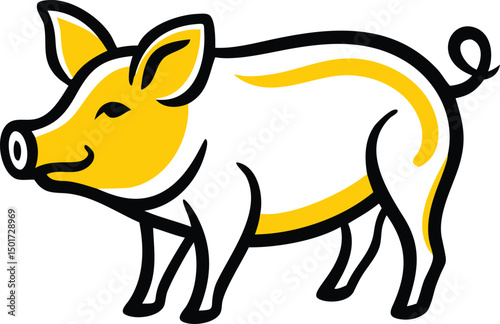 Happy Pig A Charming Yellow and White Farm Animal Illustration
