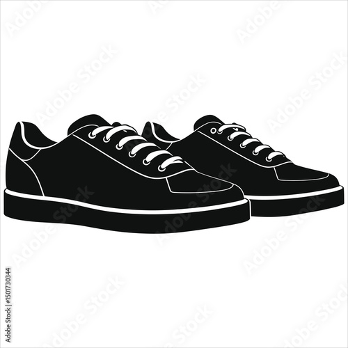 ( Sneakers trainers)Stylish black and white silhouette illustration of two pairs of sneakers./A simple, clean vector graphic of two pairs of sneakers.
