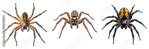 Fototapeta Three spiders are shown in a row, with the middle one being the largest