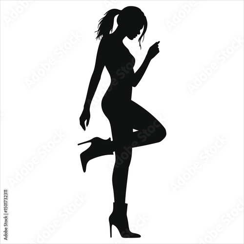 ( Ankle boots Chelsea boots )Vector Silhouette of a Woman in High Heels/A striking silhouette of a woman in high boots, poised and elegant.