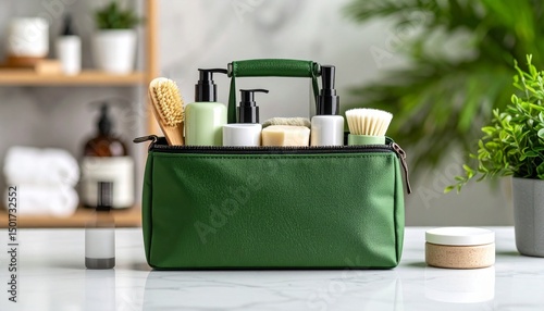 leather beg with mekup brush