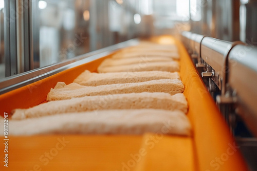 Automated food production line displaying rows of prepared pastry products