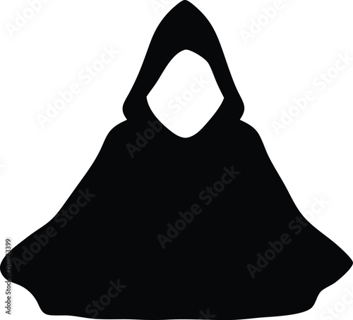 hooded cloak figure vector front view dark fantasy character silhouette for mystery horror gothic