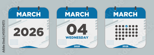 Modern Calendar icon. March. 2026 4 day. The concept of waiting for an important date. Day calendar with date March 4. Cheklist day calendar. Vector illustration.