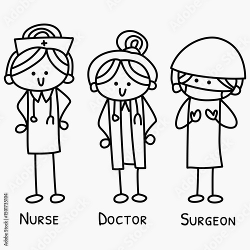 Cartoon female nurse doctor and surgeon illustration