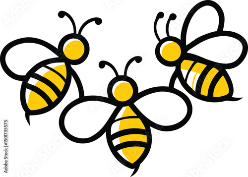 Cute cartoon bumblebee insect flying on a flower