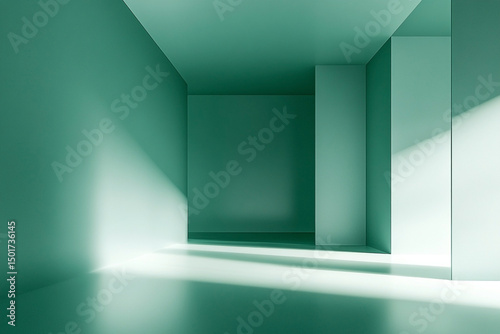 Abstract architectural composition featuring minimalist mint green interior space
