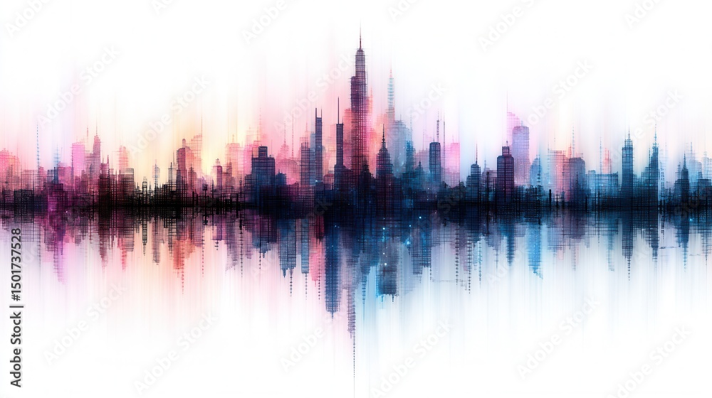 Fototapeta premium Cityscape reflection, vibrant colors, abstract