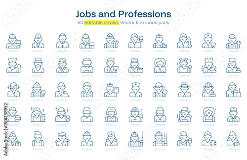 Jobs and Professions line icon pack. Jobs and Professions Stroke icon set. Editable Stroke icon