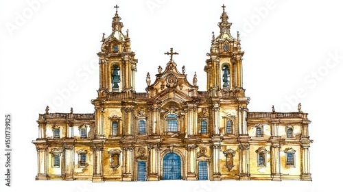 Unique watercolor artwork capturing the essence of Santiago de Compostela Cathedral.