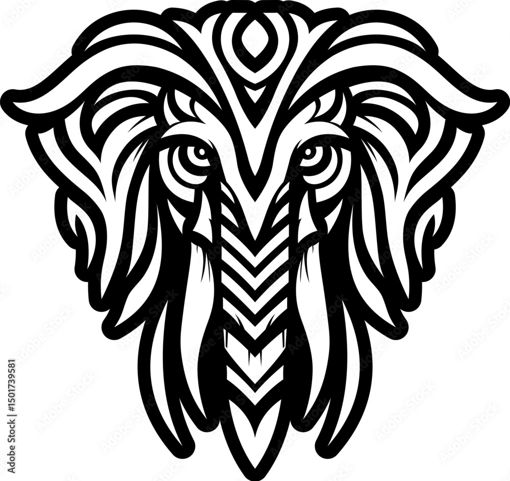 Fototapeta premium Tribal Elephant Head Vector Icon Ornate Tribal Elephant Head – Bold Black and White Vector Animal Design