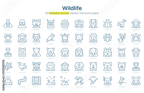 Wildlife line icon pack. Wildlife Stroke icon set. Editable Stroke icon