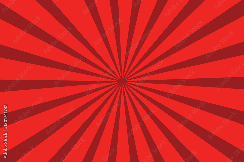 Pop art red burst background. Sunbeam comic book radial lines superhero action explosion lightning blast backdrop with halftone dots. Anime manga retro vintage background