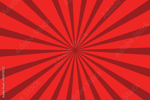 Pop art red burst background. Sunbeam comic book radial lines superhero action explosion lightning blast backdrop with halftone dots. Anime manga retro vintage background