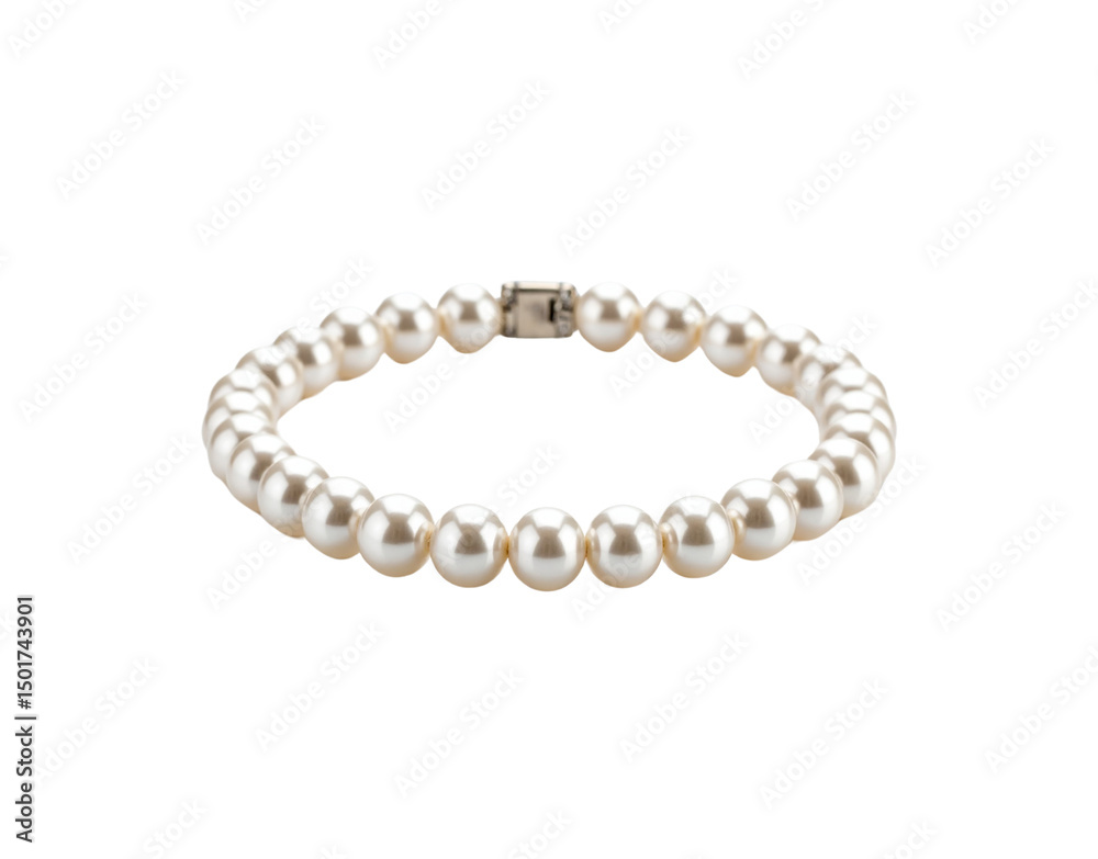 Obraz premium Elegant pearl bracelet featuring a silver clasp and luminous round pearls (1)