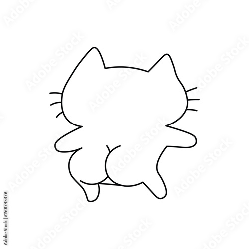 Cheeky cartoon cat showing its butt playfully, cute and funny black and white line art. 