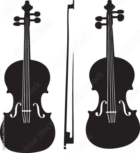 Violin Silhouette Vector Art: Musical Instrument Graphic for Music Lovers, Orchestra, Classical Music, Strings, Bow, Black and White Clipart Illustration