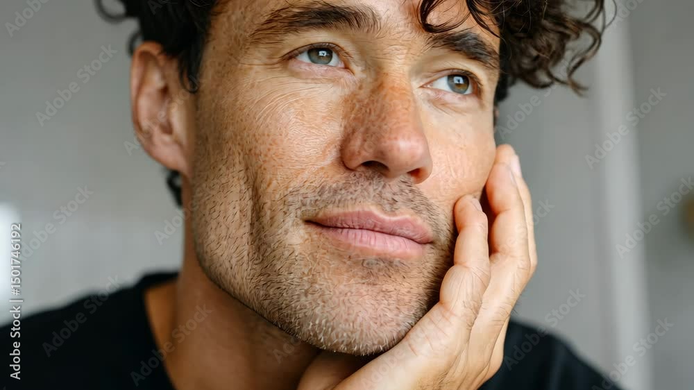 Contemplative man gazing with subtle expressions in natural light
