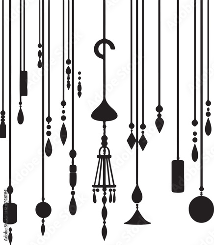 Elegant Silhouette Hanging Ornaments Vector: Decorative Beads, Pendants, and Dangles for Crafts, Design Elements, and Artistic Projects