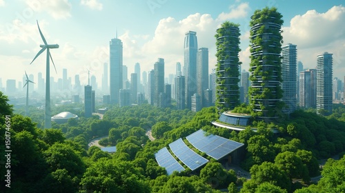 A Futuristic City with Green Architecture and Renewable Energy Sources