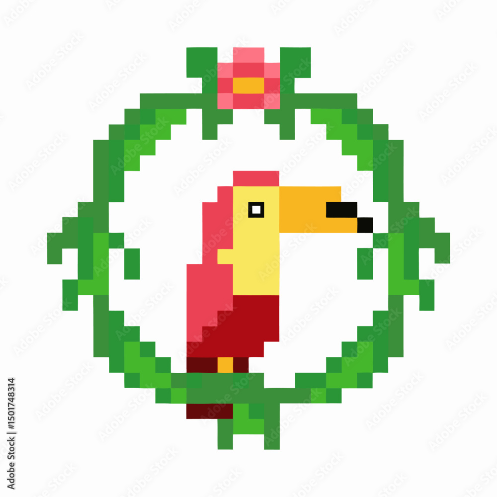 Fototapeta premium pixel art toucan in floral frame vibrant colors, geometric design, nature inspired digital illustration