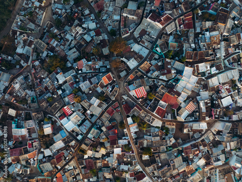 Aerial view of the ancient city of Harar Jugol at sunrise with beautiful rooftops and urban architecture, Feres Megala, Harari, Ethiopia. photo