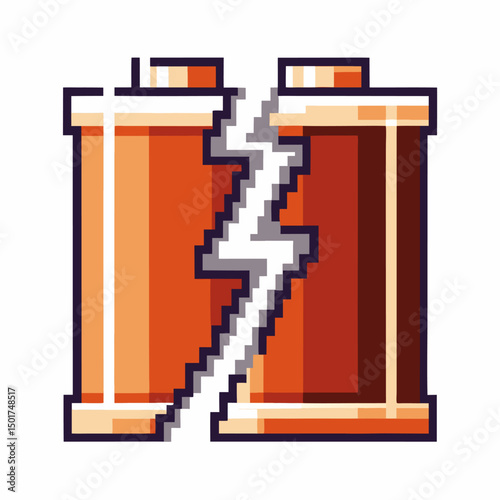 Pixelated broken battery icon illustrating depleted energy or failure concept