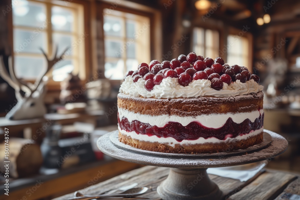 custom made wallpaper toronto digitalBlack Forest cake topped with cherries served in cozy German alpine inn
