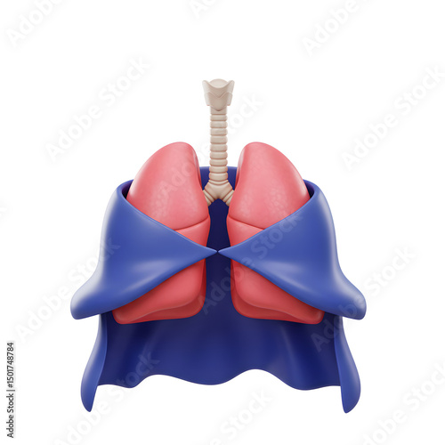 An illustration showing lungs and trachea wearing a blue cape, giving it a superhero look to highlight lung health and importance for educational or healthcare purposes.