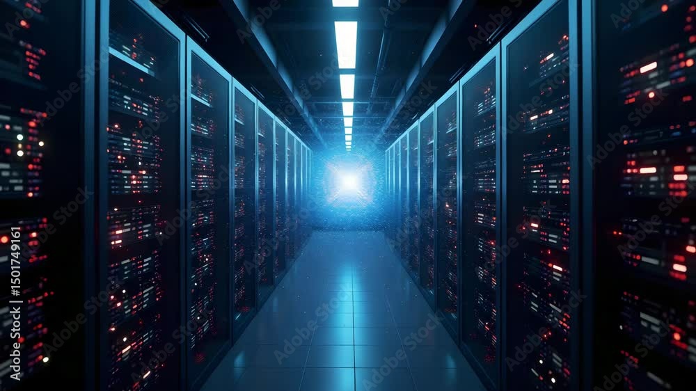 Futuristic server room interior