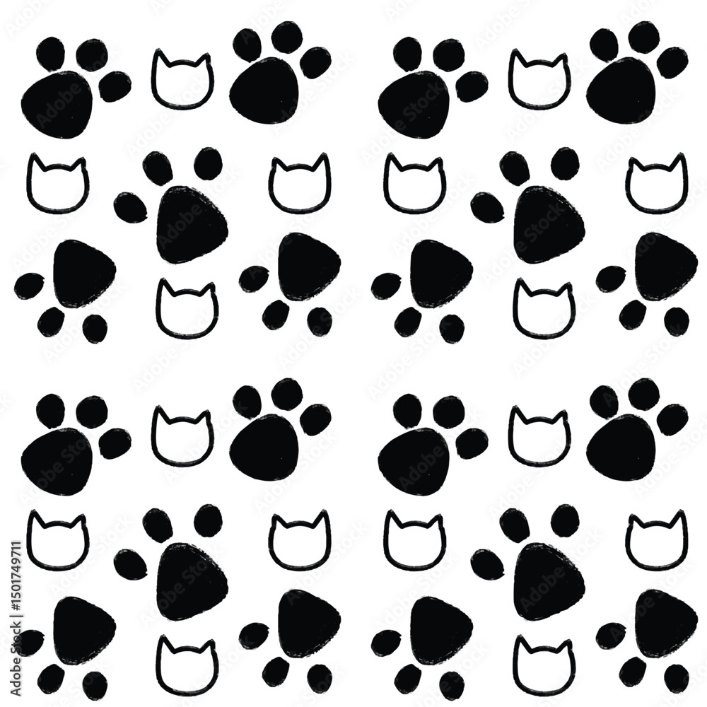 Fototapeta premium Paw Seamless Pattern Vector
