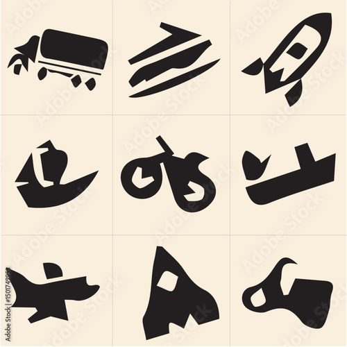 All kind of transportation vector Black and white set-19