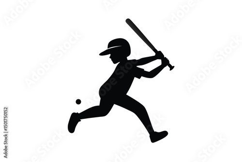 Baseball Player Hitting Ball Silhouette.
