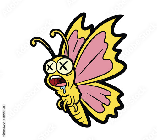 Cartoon Butterfly with Shocked or Dead Expression
