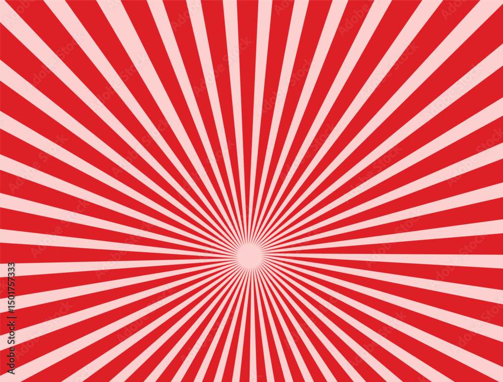 Fototapeta premium Pop art red burst background. Sunbeam comic book radial lines superhero action explosion lightning blast backdrop with halftone dots. Anime manga retro vintage background