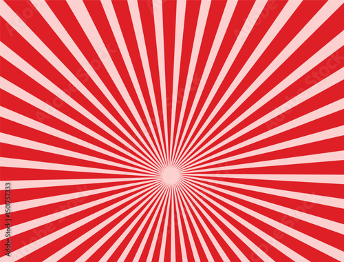 Pop art red burst background. Sunbeam comic book radial lines superhero action explosion lightning blast backdrop with halftone dots. Anime manga retro vintage background