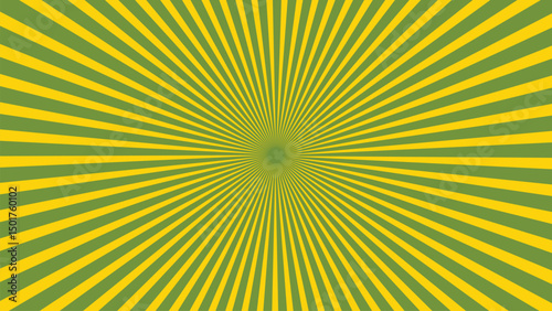 Retro lime green sun rays on halftone bg. Pop art comic cartoon