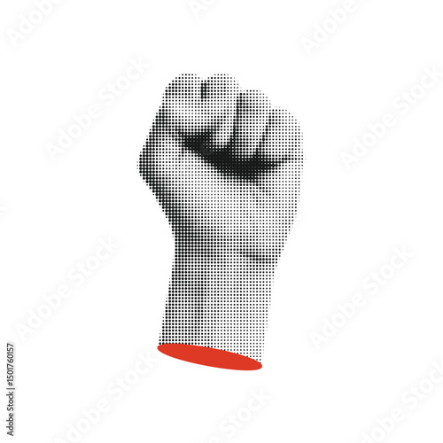Halftone Hand Gesture Retro Vector Raised Fist In Bold Style Strength Protest Power Solidarity Political Resistance Concept